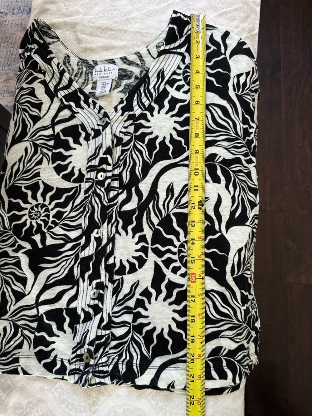 Nicole Miller New York Linen Nautical Shell Print Button Front Blouse XL - Picture 6 of 7
